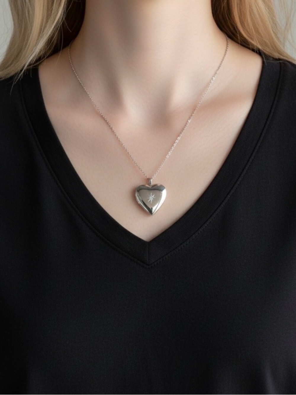 Silver Plated Heart Locket with Diamond, Necklace - New on Card